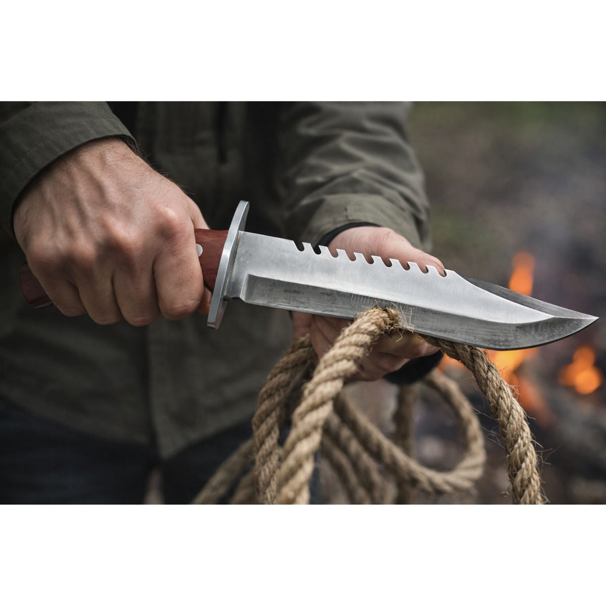 Cuchillo Bowie de 39 cm con filo mixto liso y sierra - foto 5