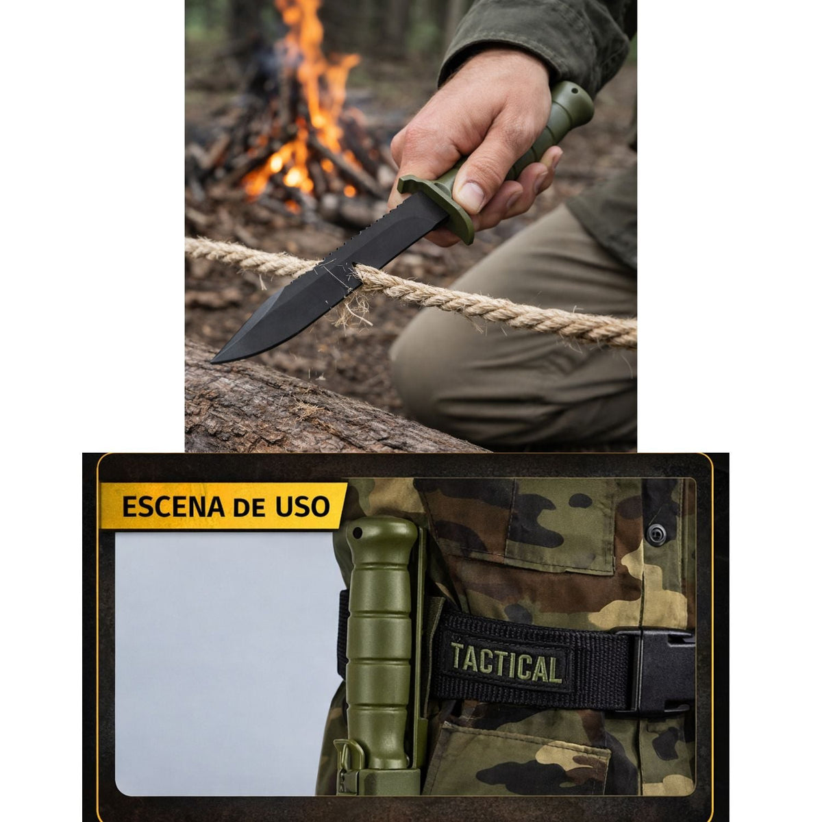 Cuchillo de supervivencia de 30.5 cm con hoja negra y funda con clip - foto 3