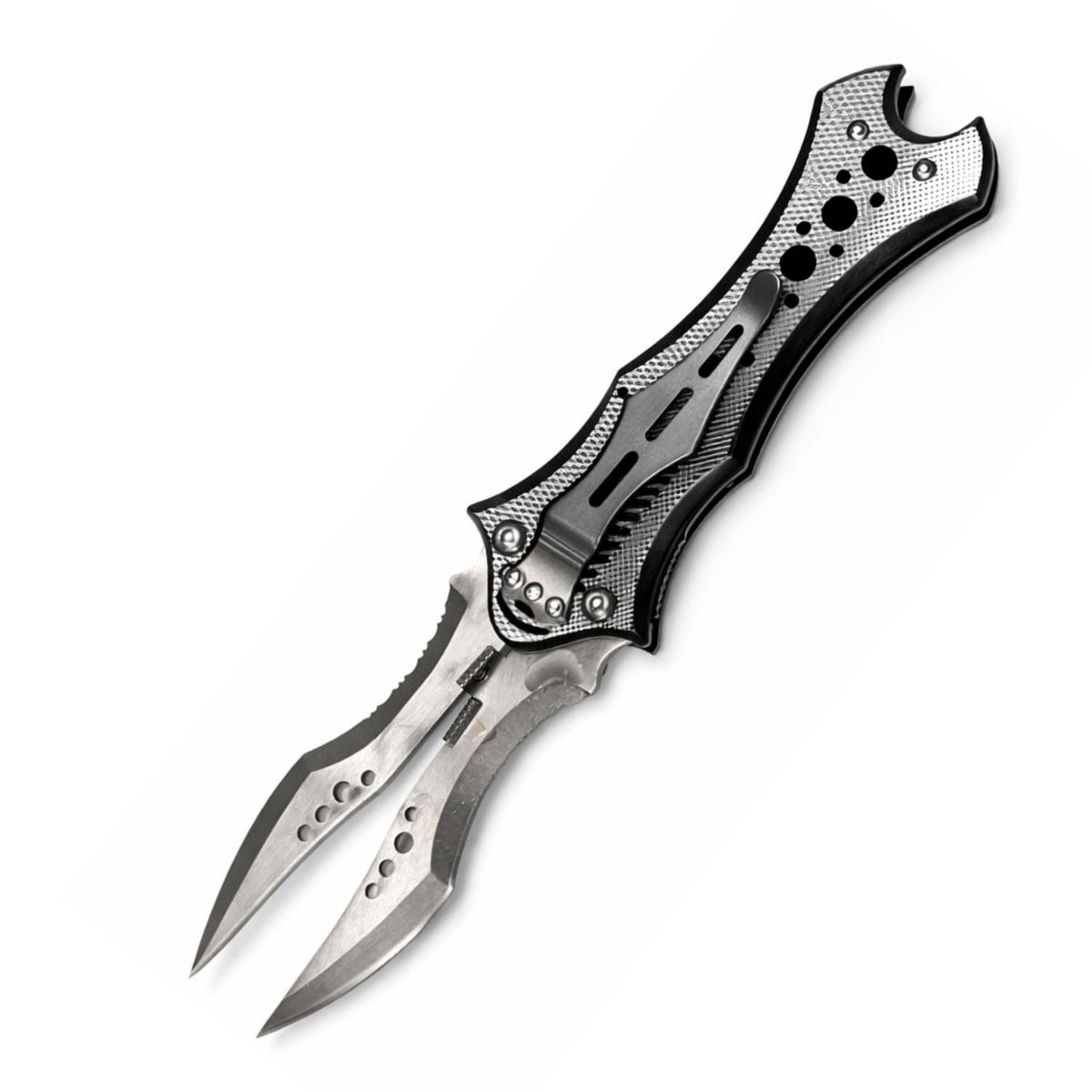 Navaja plegable de doble hoja con clip y mango antideslizante, 13 cm cerrada