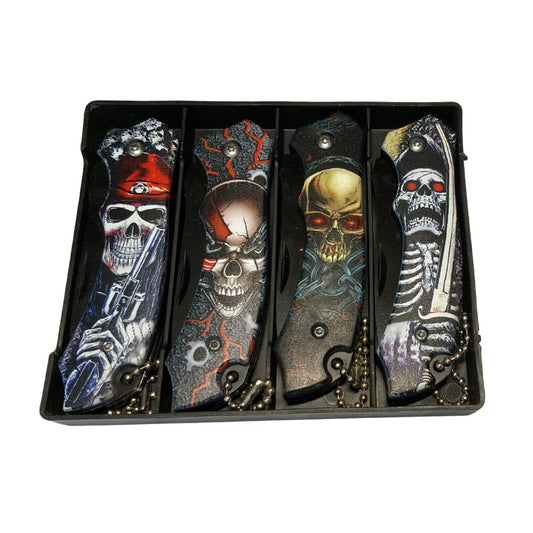 Set de 4 mini navajas plegables con calaveras 3D surtidas, 16 cm