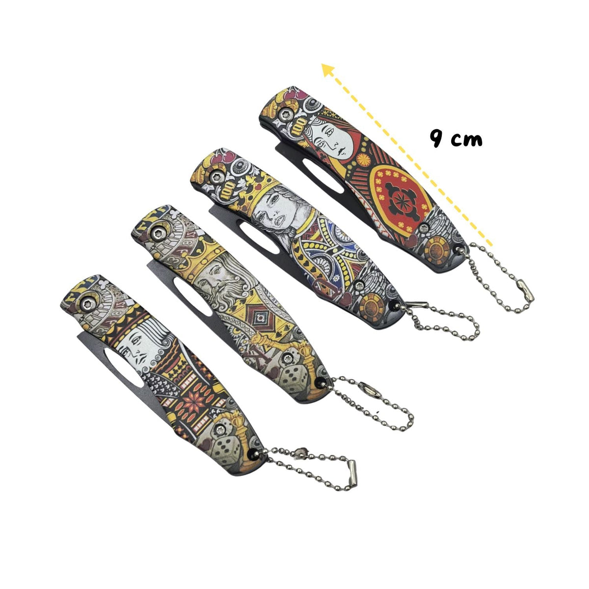 Set de 4 mini navajas plegables tipo bochen con orificio para llavero - foto 2