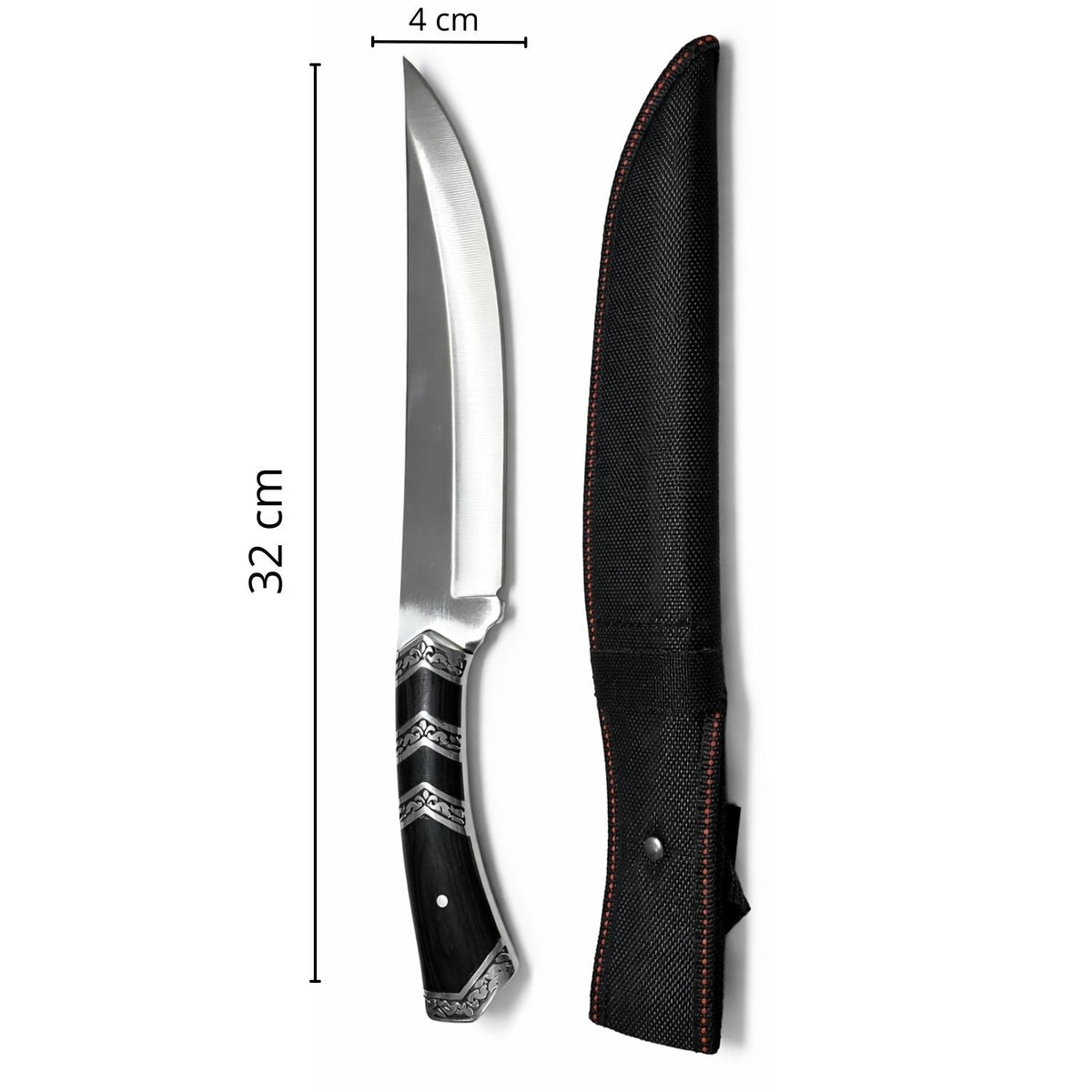 Cuchillo tipo Bowie de hoja larga con funda, 32 cm, para camping - foto 3
