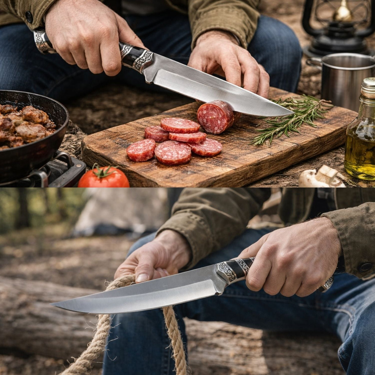 Cuchillo tipo Bowie de hoja larga con funda, 32 cm, para camping - foto 4
