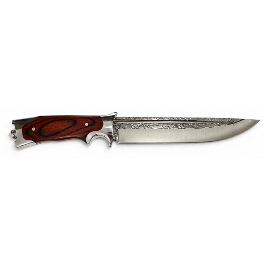 Cuchillo Bowie de 35 cm con hoja grabada y funda