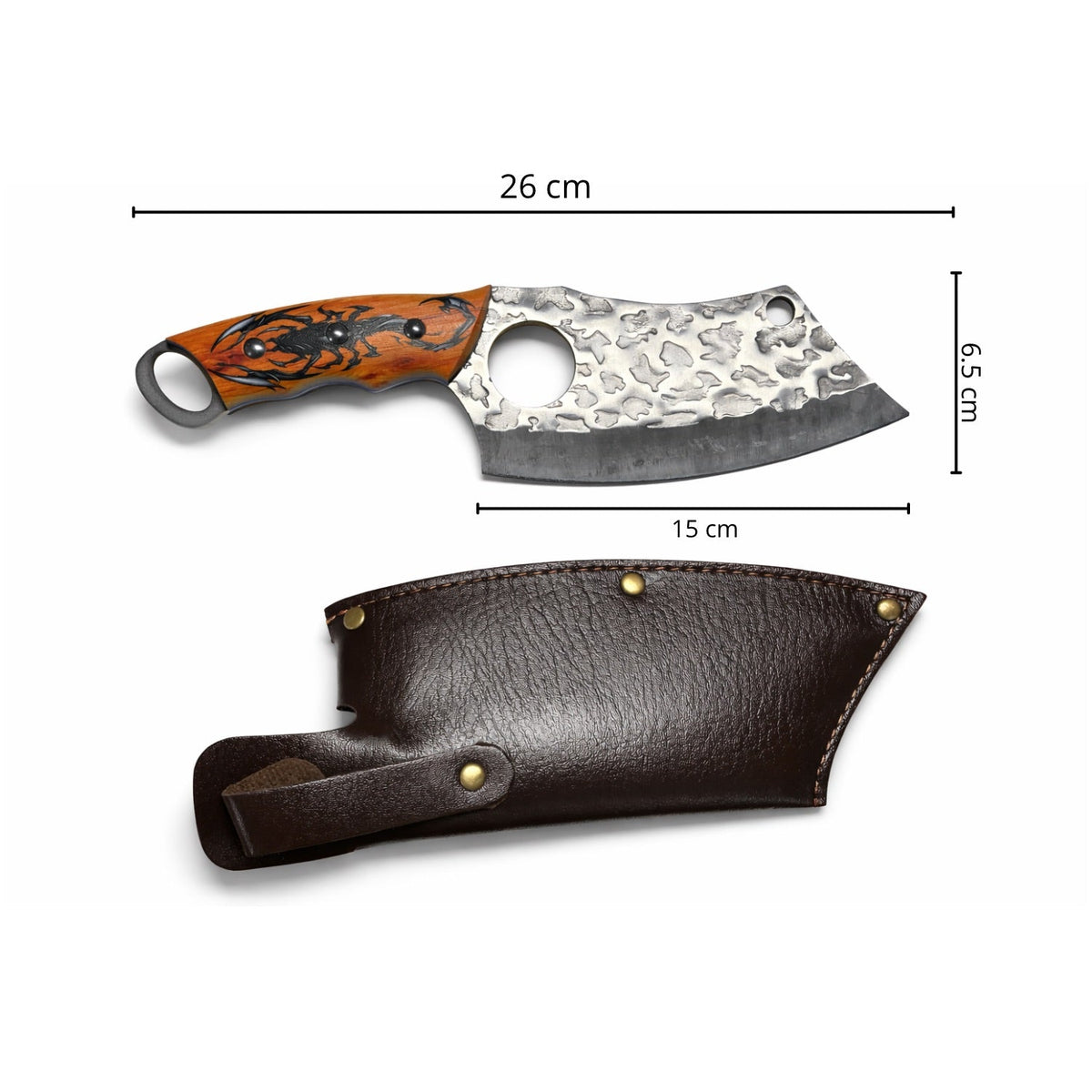 Cuchillo cleaver de hoja ancha con funda, 26 cm para camping - foto 4