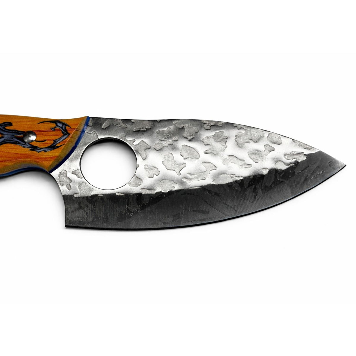 Cuchillo de hoja ancha con mango de madera grabado de escorpión y funda - foto 3