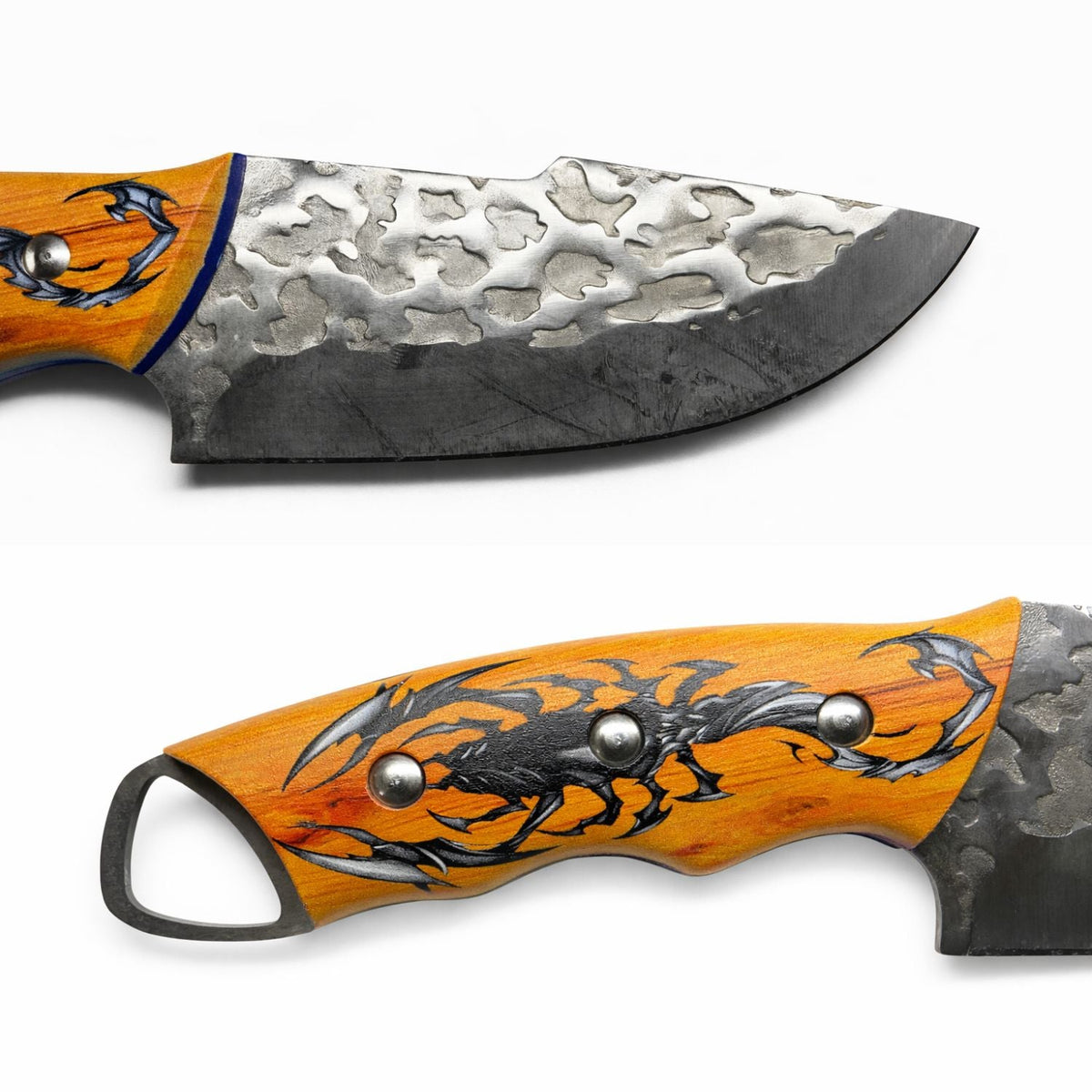 Cuchillo artesanal de hoja fija con mango de madera grabado y funda - foto 2
