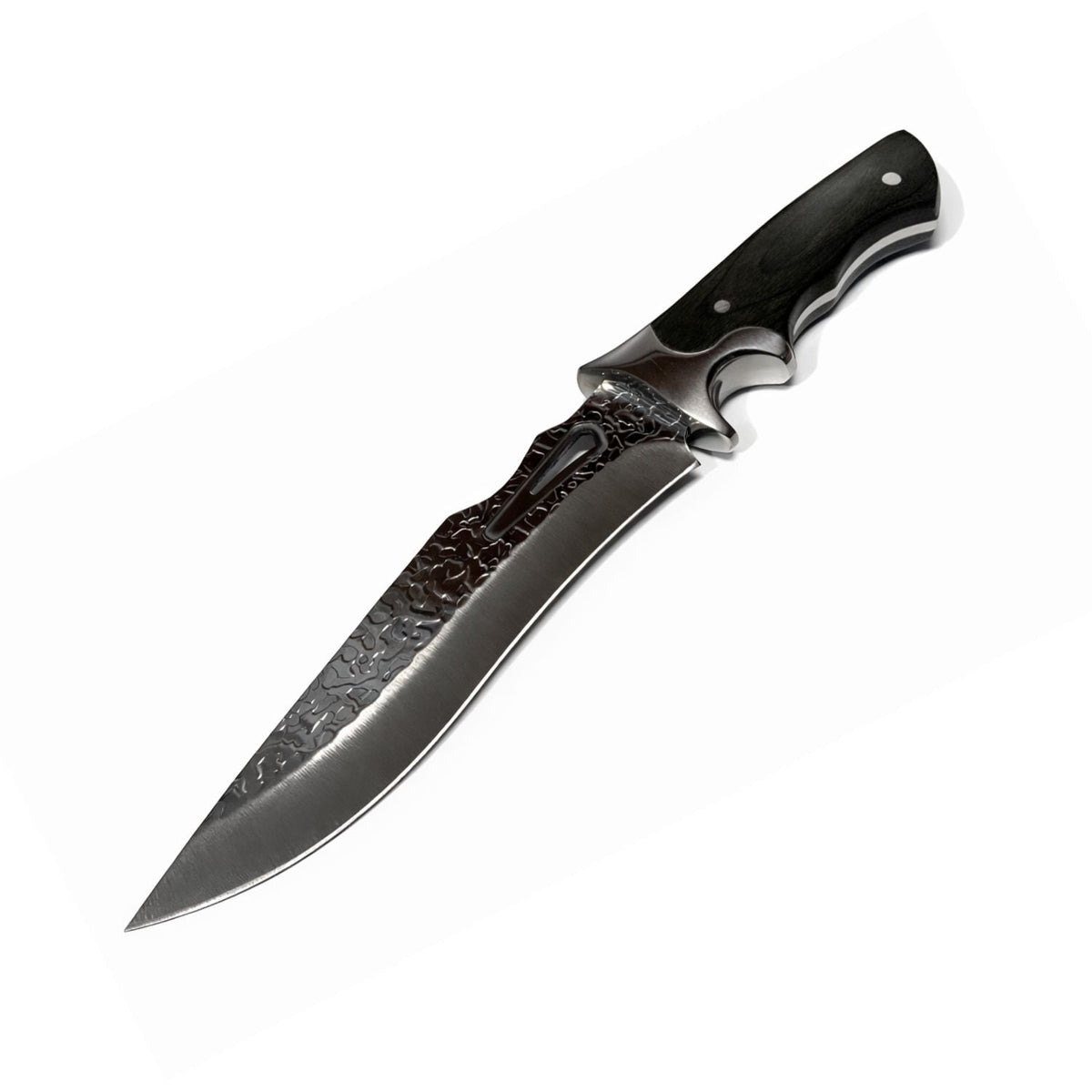 Cuchillo con guarda y apoyo para dedos, hoja texturizada, para bushcraft
