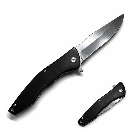 Navaja táctica plegable negra de acero inoxidable con funda y apertura rápida