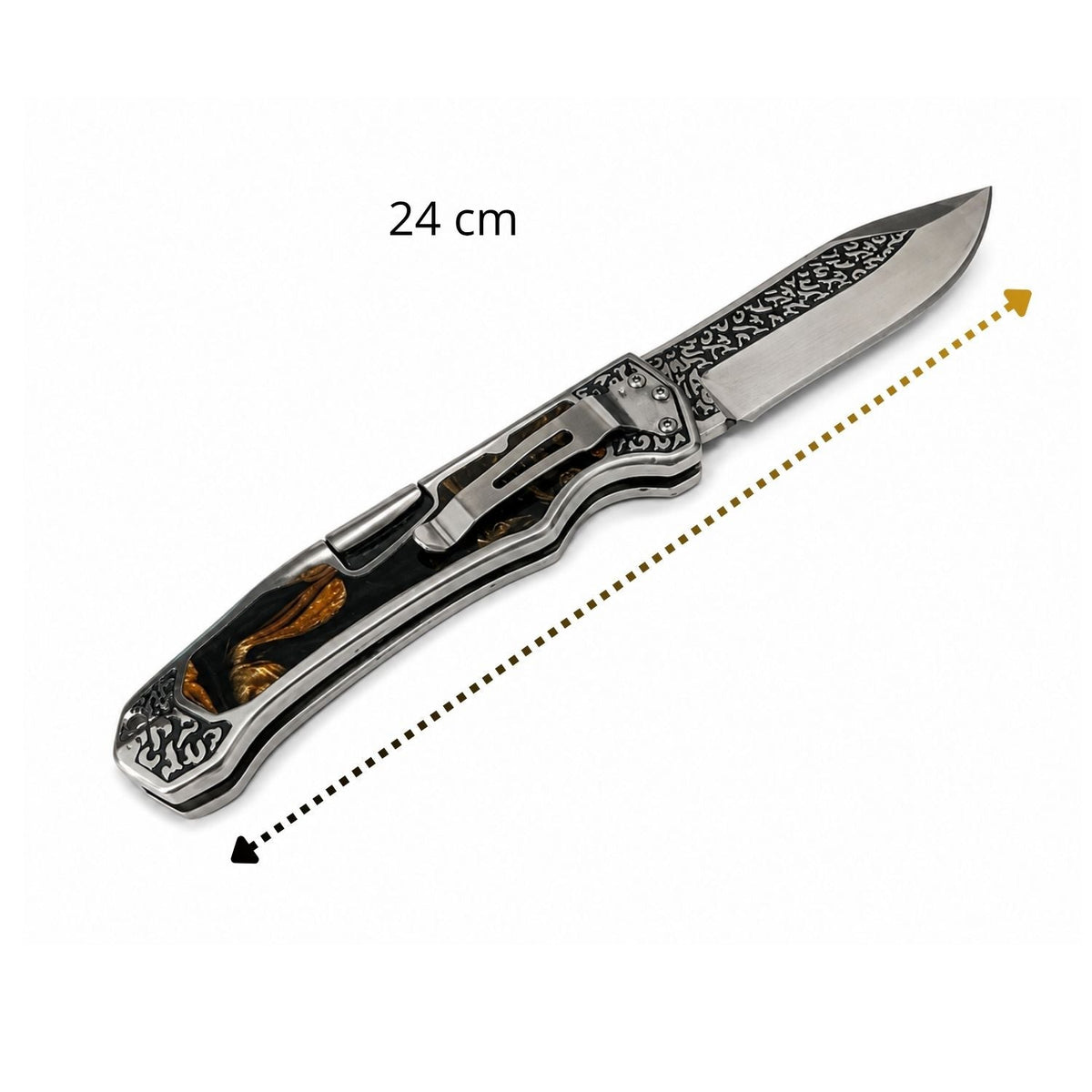 Navaja plegable con mango decorado, botón de cierre y clip, 24 cm (JF940) - foto 3