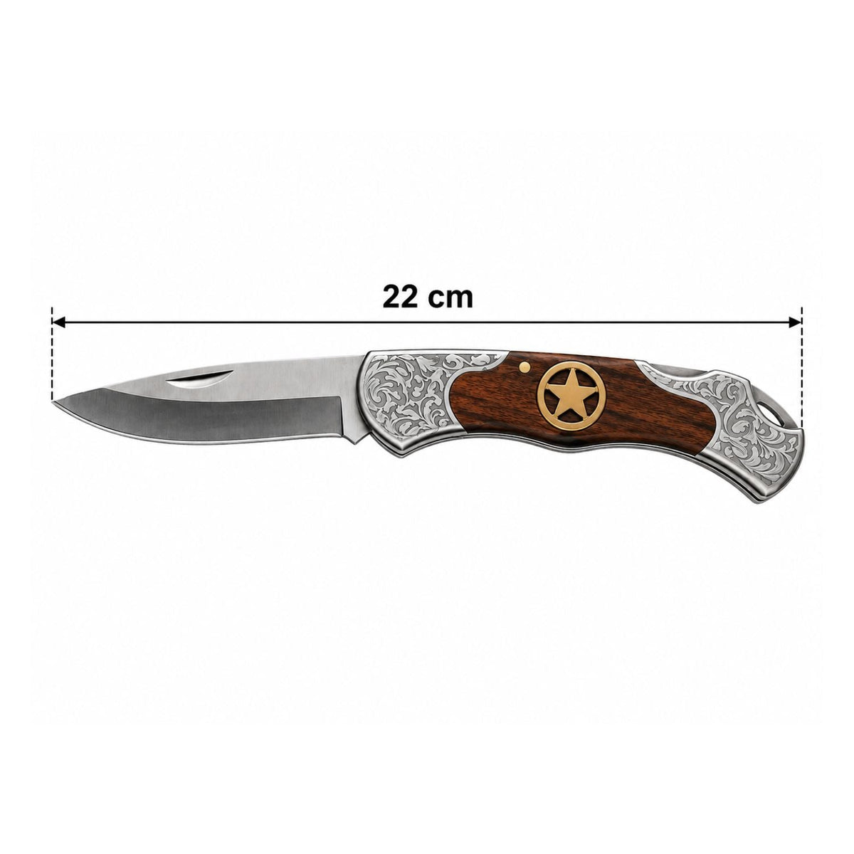 Navaja plegable de 22 cm con mango tipo madera y seguro de bloqueo - foto 2