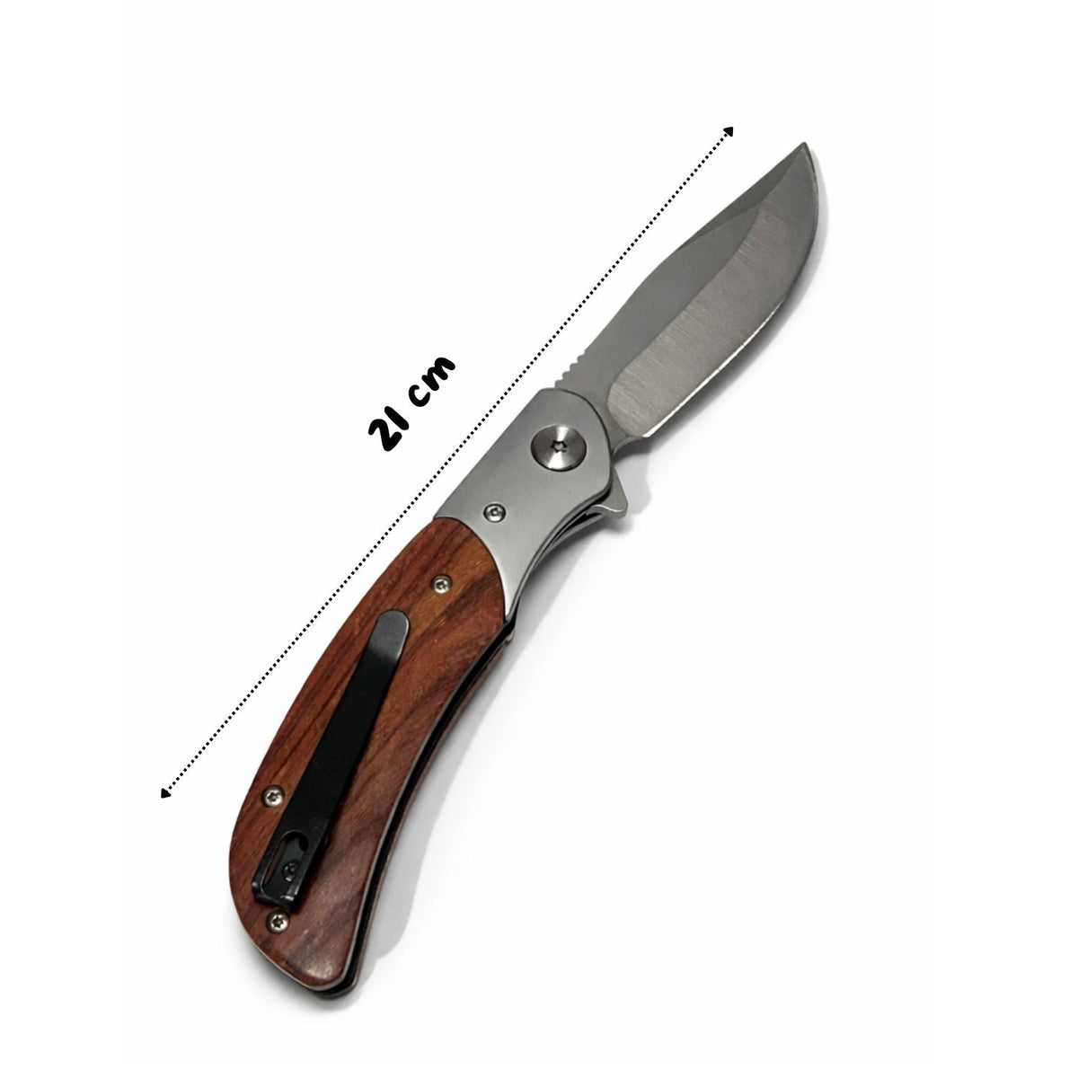 Navaja plegable con mango tipo madera y clip, 21 cm abierta, acero inoxidable - foto 2