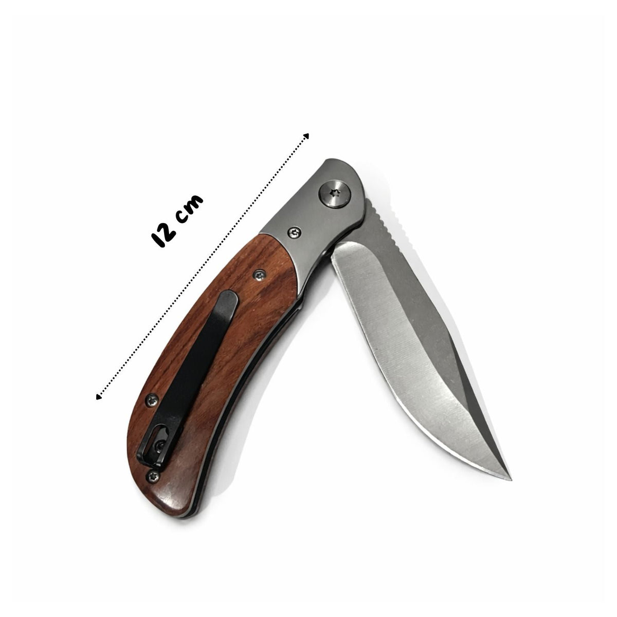 Navaja plegable con mango tipo madera y clip, 21 cm abierta, acero inoxidable - foto 3