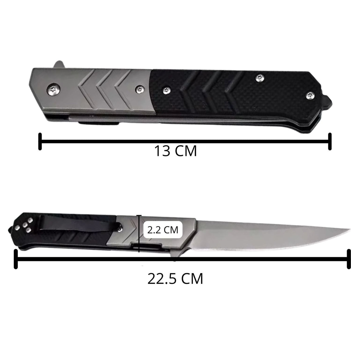 Navaja plegable de acero inoxidable con clip, 22.5 cm abierta - foto 2