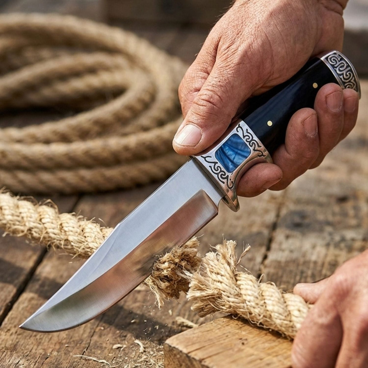 Cuchillo Bowie de hoja fija con funda, acero inoxidable de 17 cm - foto 5