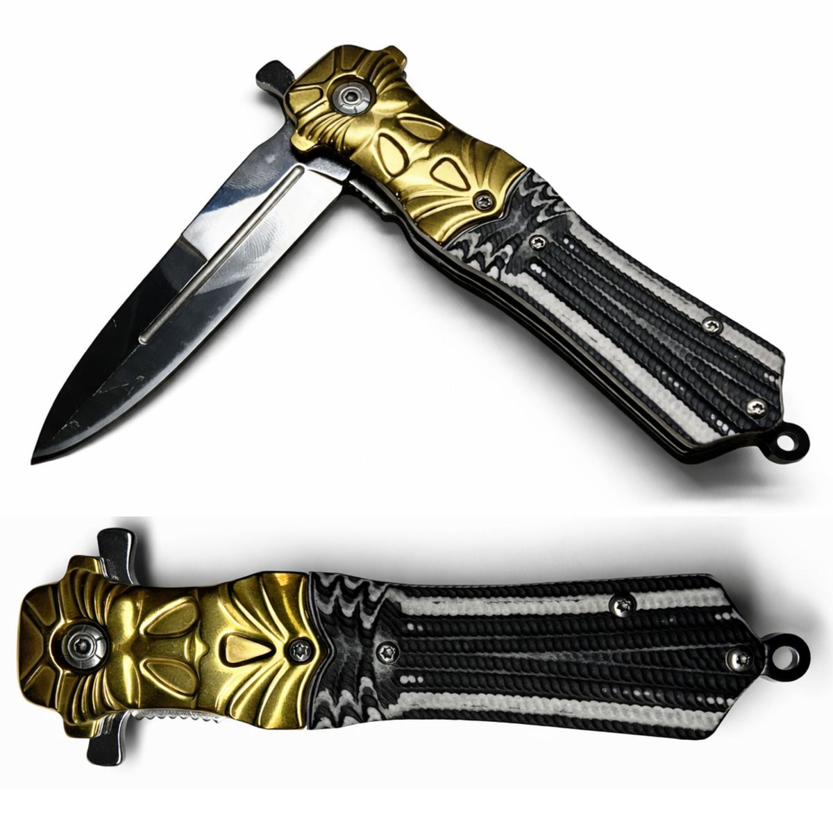Navaja plegable negro y dorado con apertura rápida, 22.2 cm abierta - foto 2
