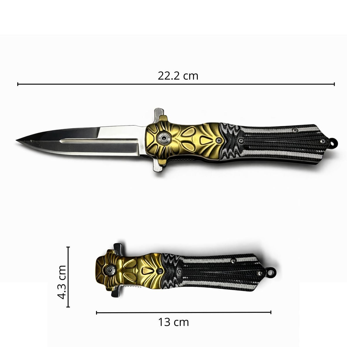 Navaja plegable negro y dorado con apertura rápida, 22.2 cm abierta - foto 4