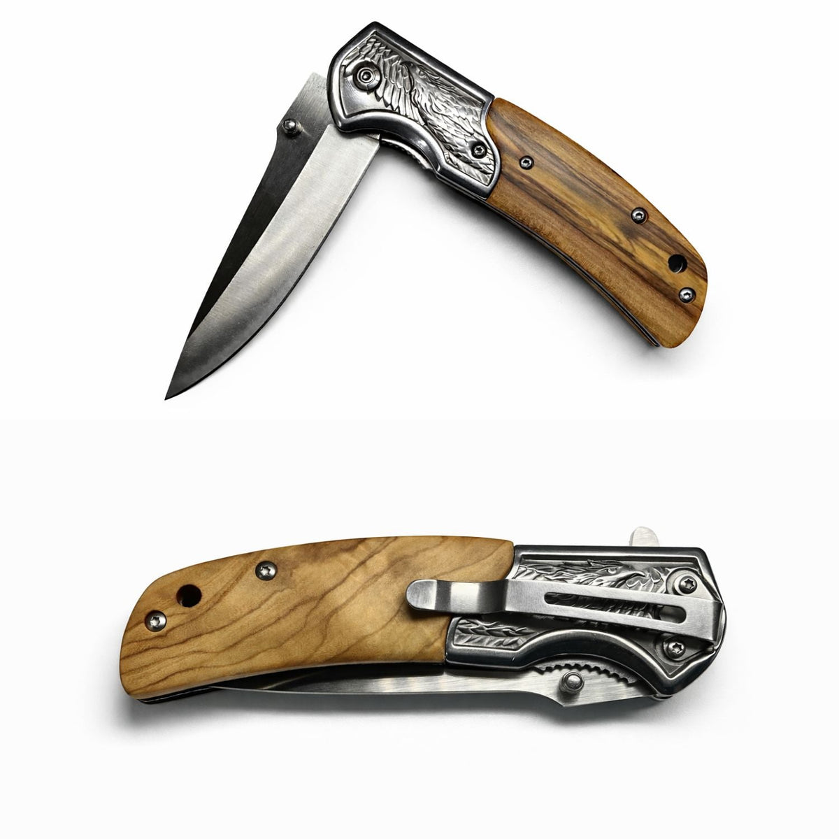 Navaja EDC plegable con águila grabada, clip y apertura rápida - foto 2