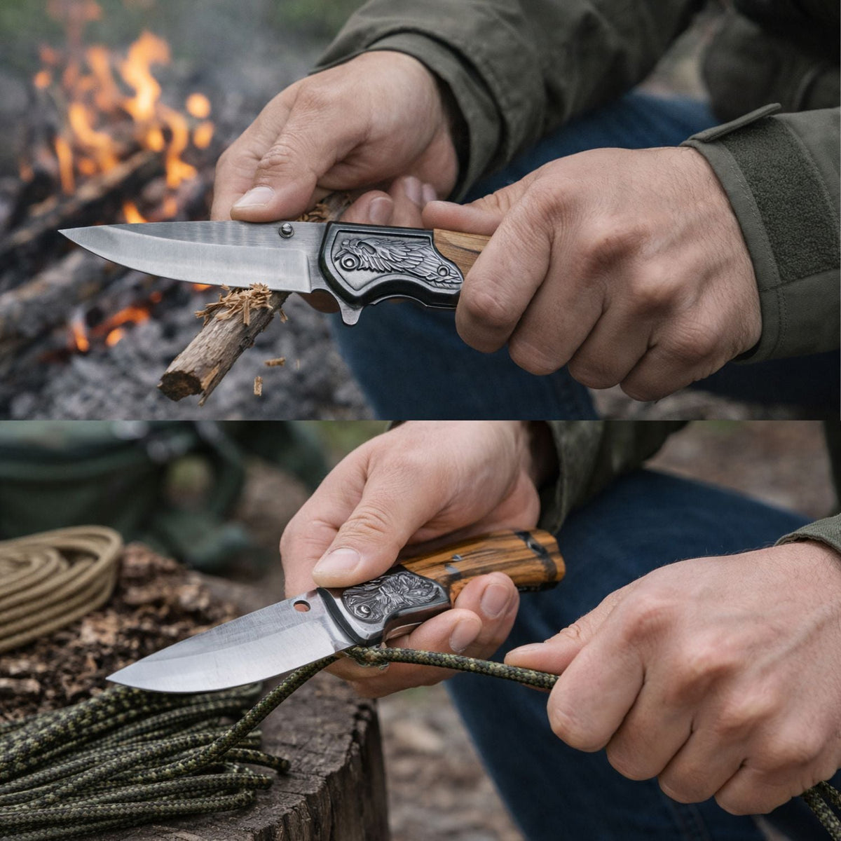 Navaja EDC plegable con águila grabada, clip y apertura rápida - foto 5