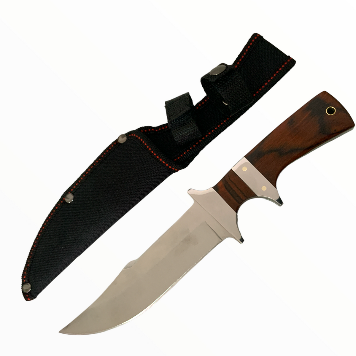 Daga de hoja ancha con mango tipo madera y funda, 26 cm JFA09