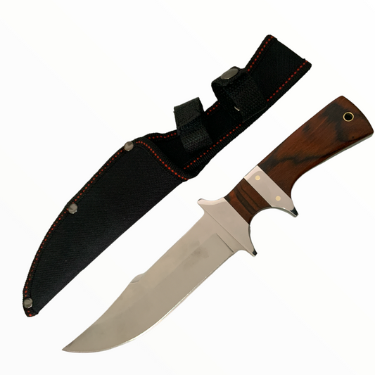 Daga de hoja ancha con mango tipo madera y funda, 26 cm JFA09