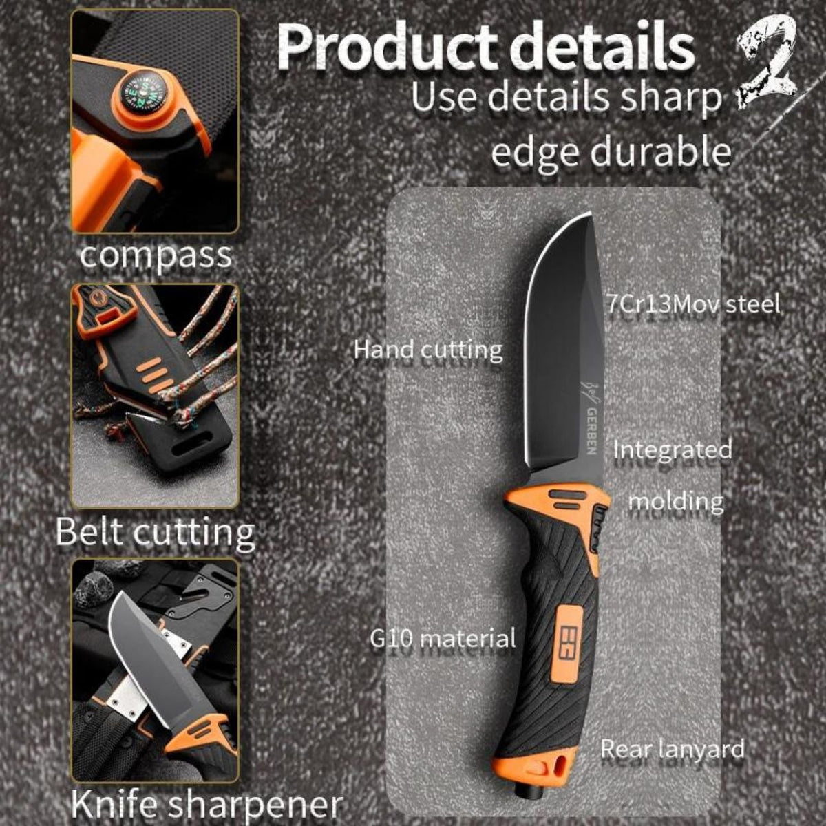 Cuchillo de hoja fina con pedernal, brújula, lámpara y funda JFB5 - foto 2