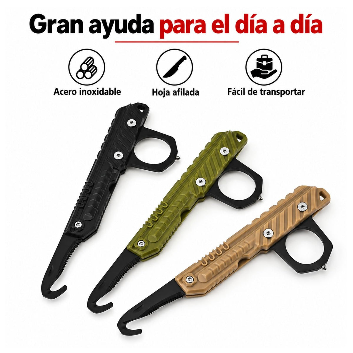 Herramienta multifuncional con hoja dentada, cortador de gancho y rompevidrios - foto 8
