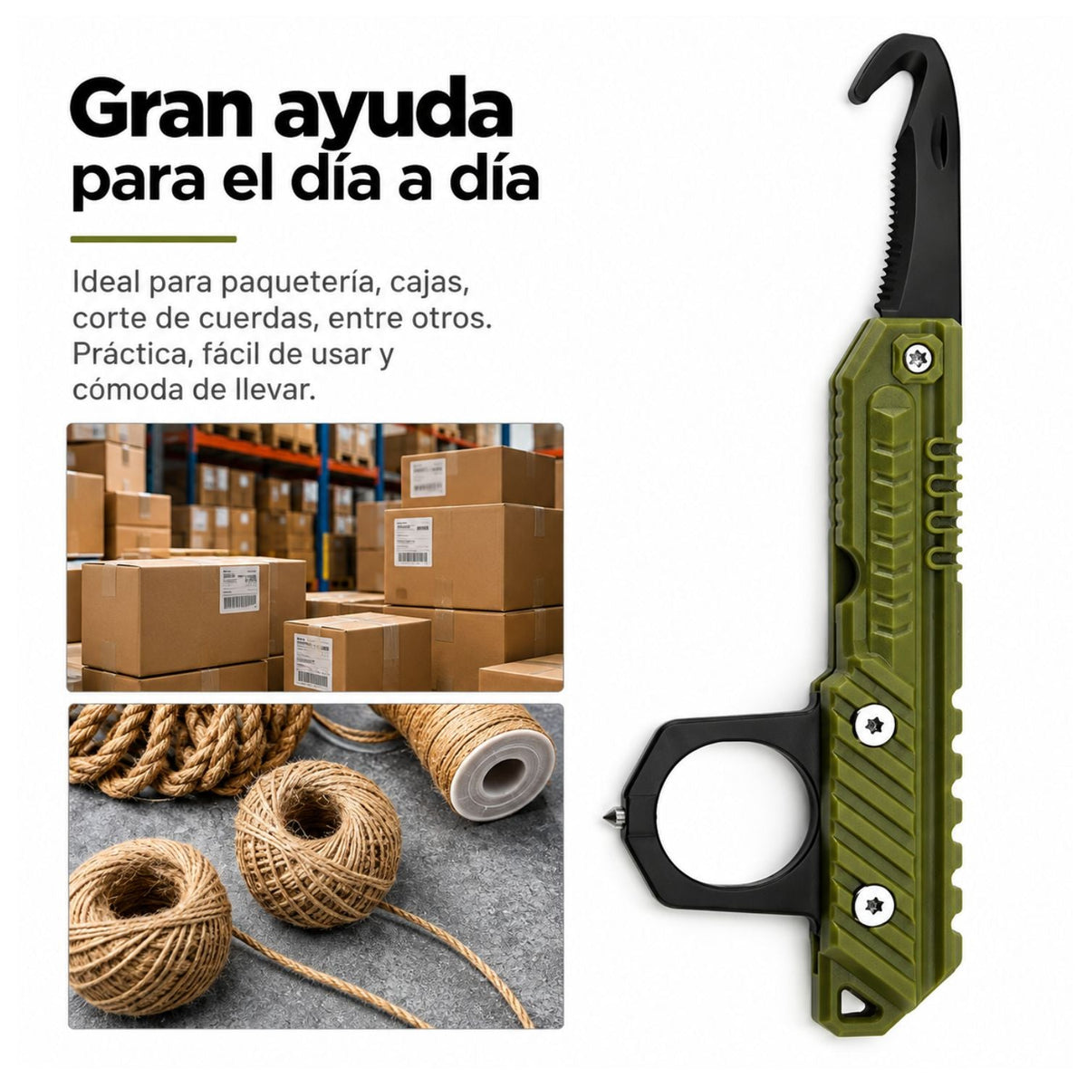 Herramienta multifuncional con hoja dentada, cortador de gancho y rompevidrios - foto 6