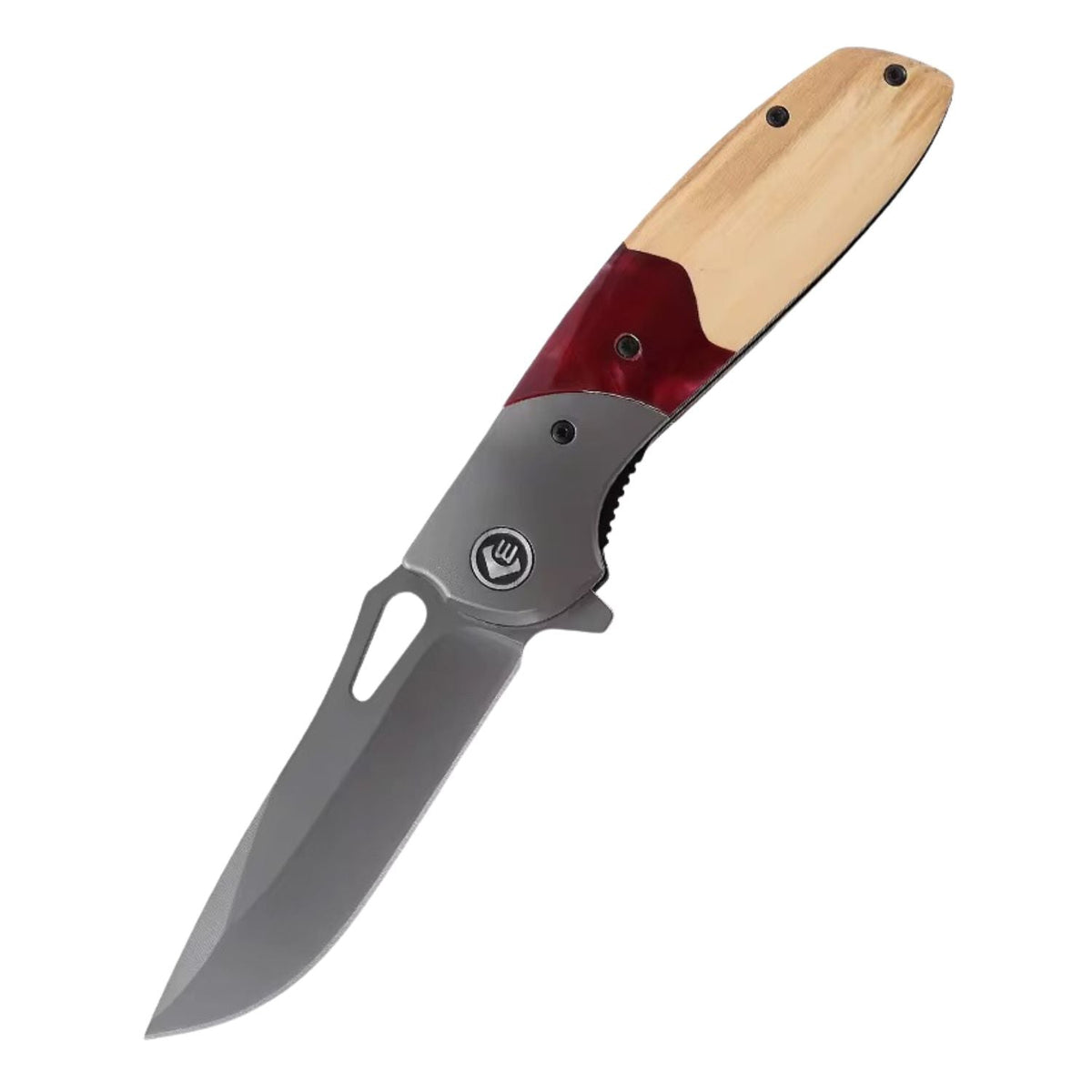 Navaja plegable EDC con clip, hoja drop point y mango bicolor