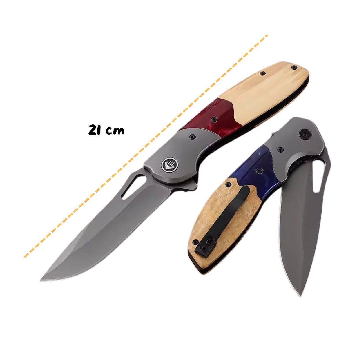 Navaja plegable EDC con clip, hoja drop point y mango bicolor - foto 2