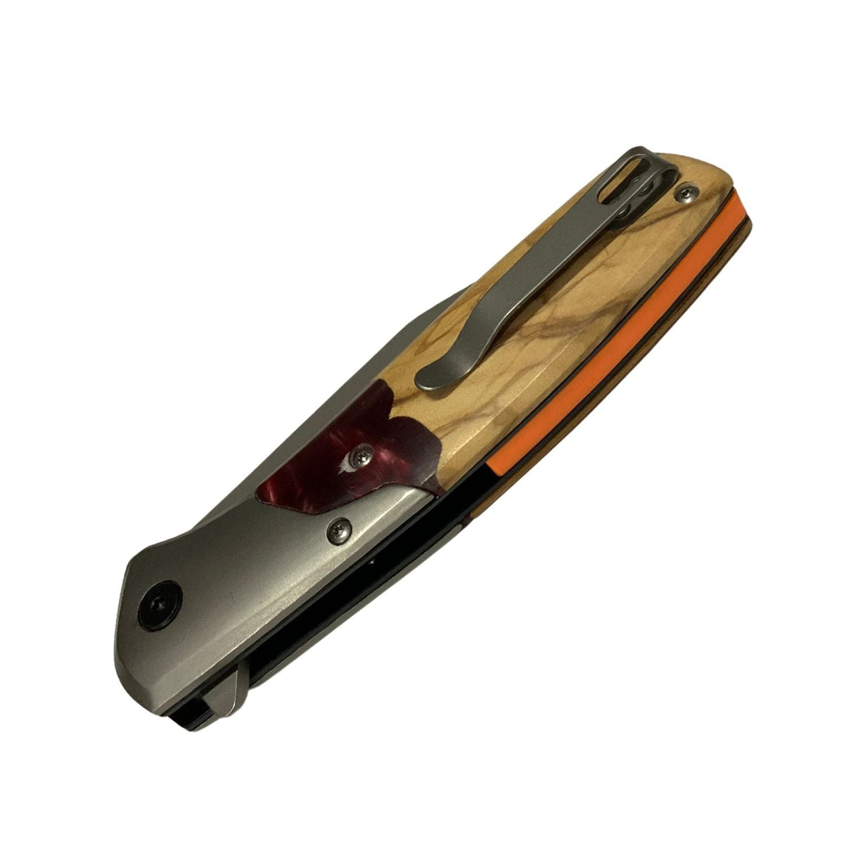 Navaja plegable EDC con clip, hoja drop point y mango bicolor - foto 3