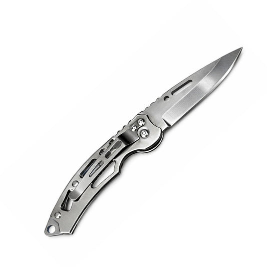 Navaja plegable de acero inoxidable de 9 cm con clip y orificio para cordón