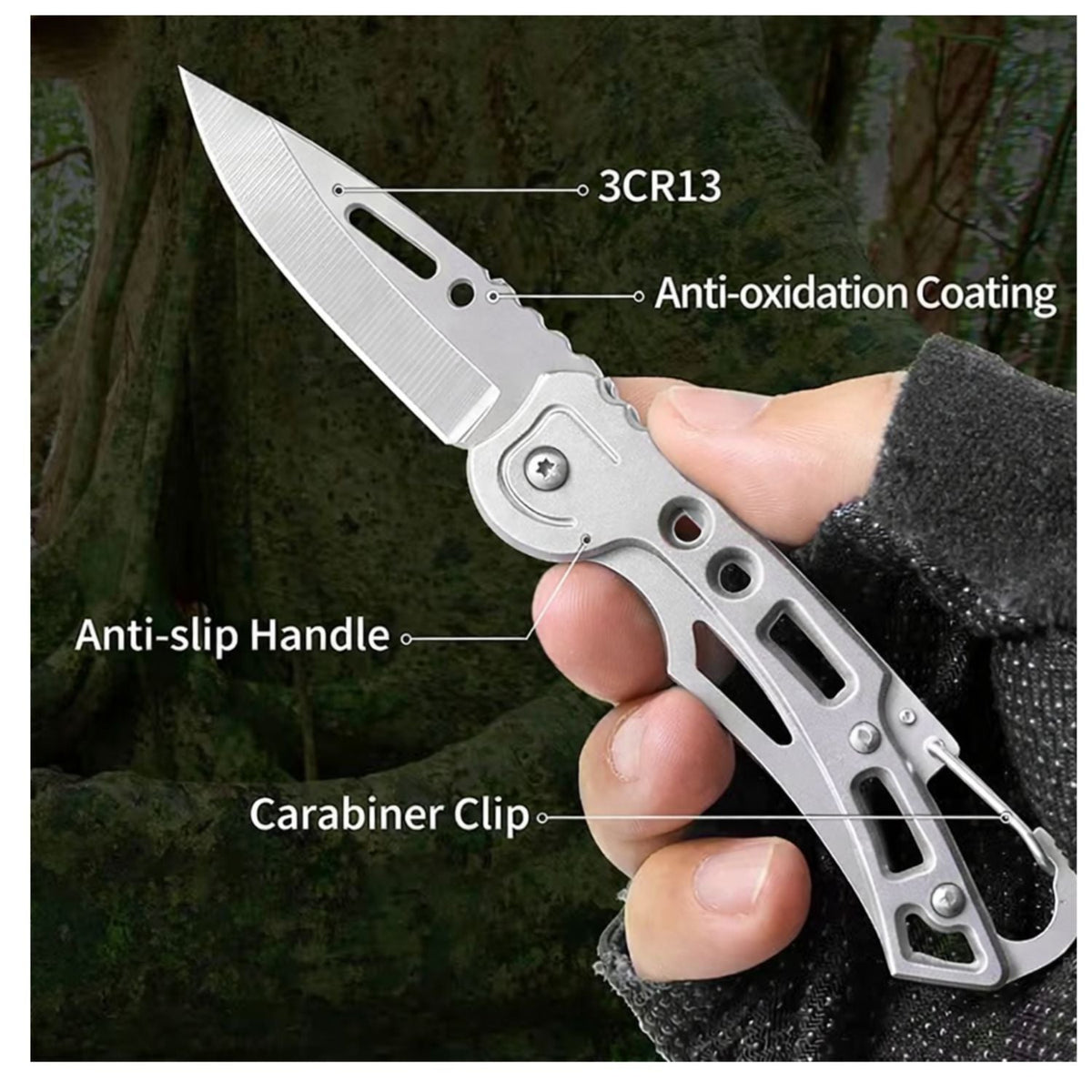 Navaja plegable de acero inoxidable de 9 cm con clip y orificio para cordón - foto 4