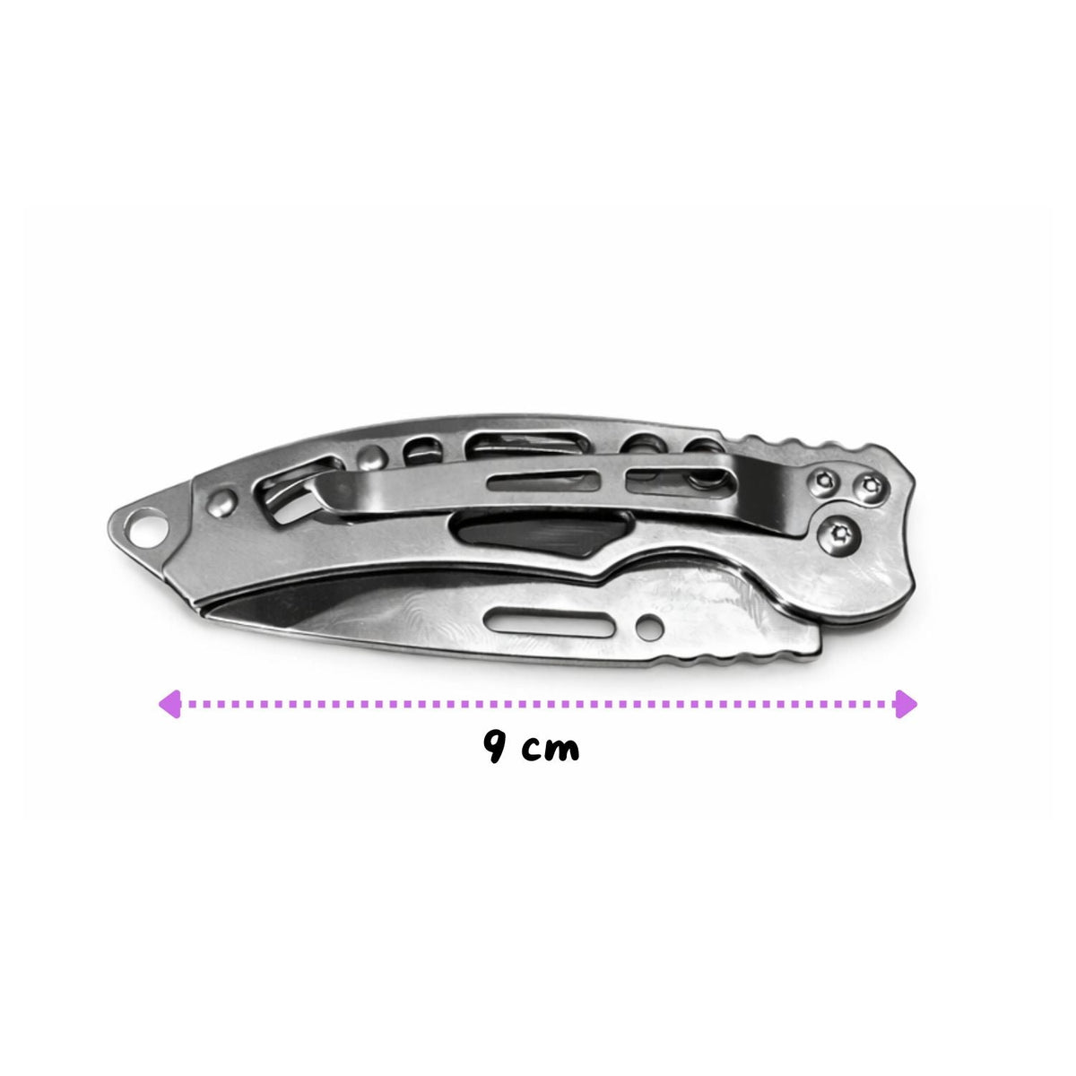 Navaja plegable de acero inoxidable de 9 cm con clip y orificio para cordón - foto 2