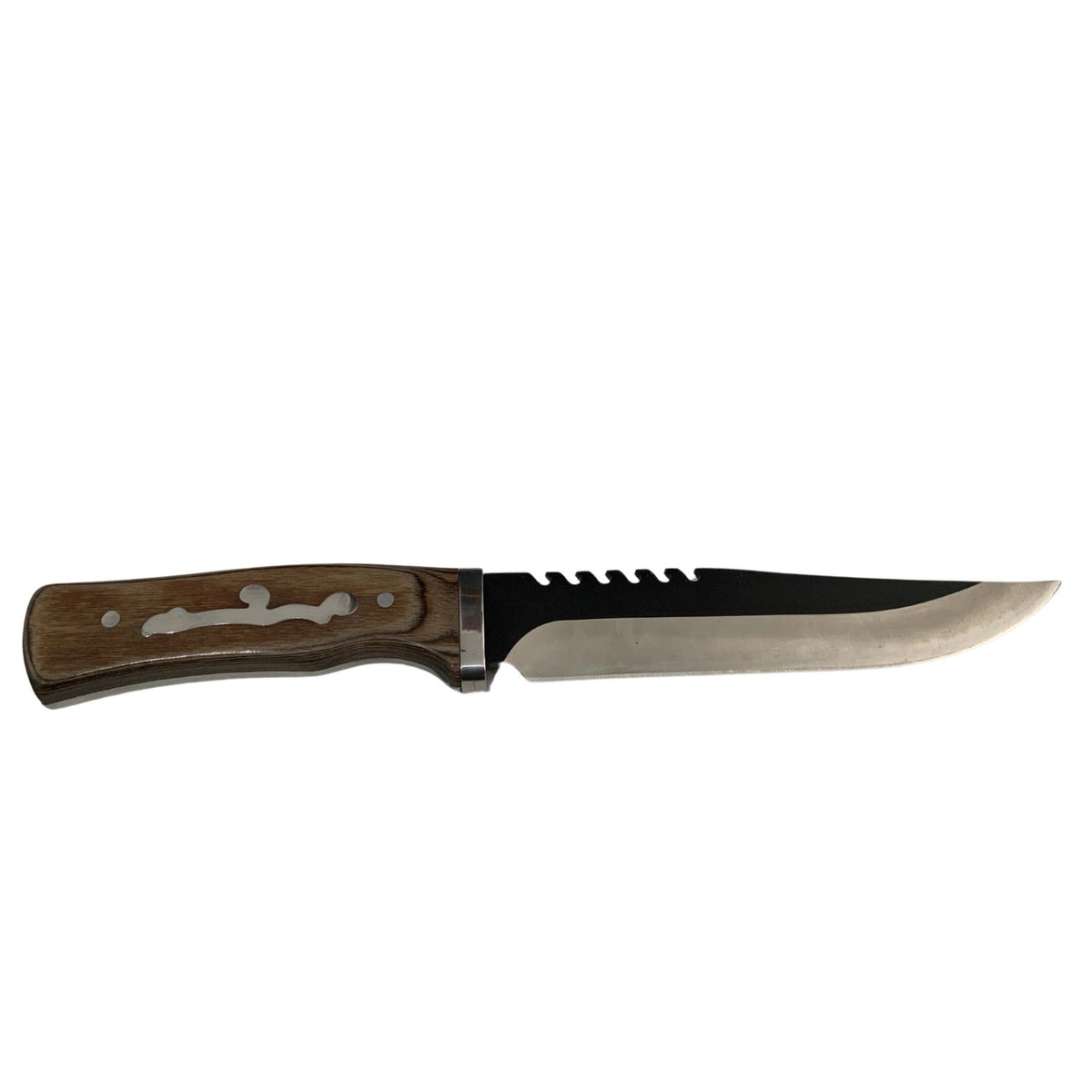 Cuchillo multifunción con sierra, funda y mango tipo madera JFK37