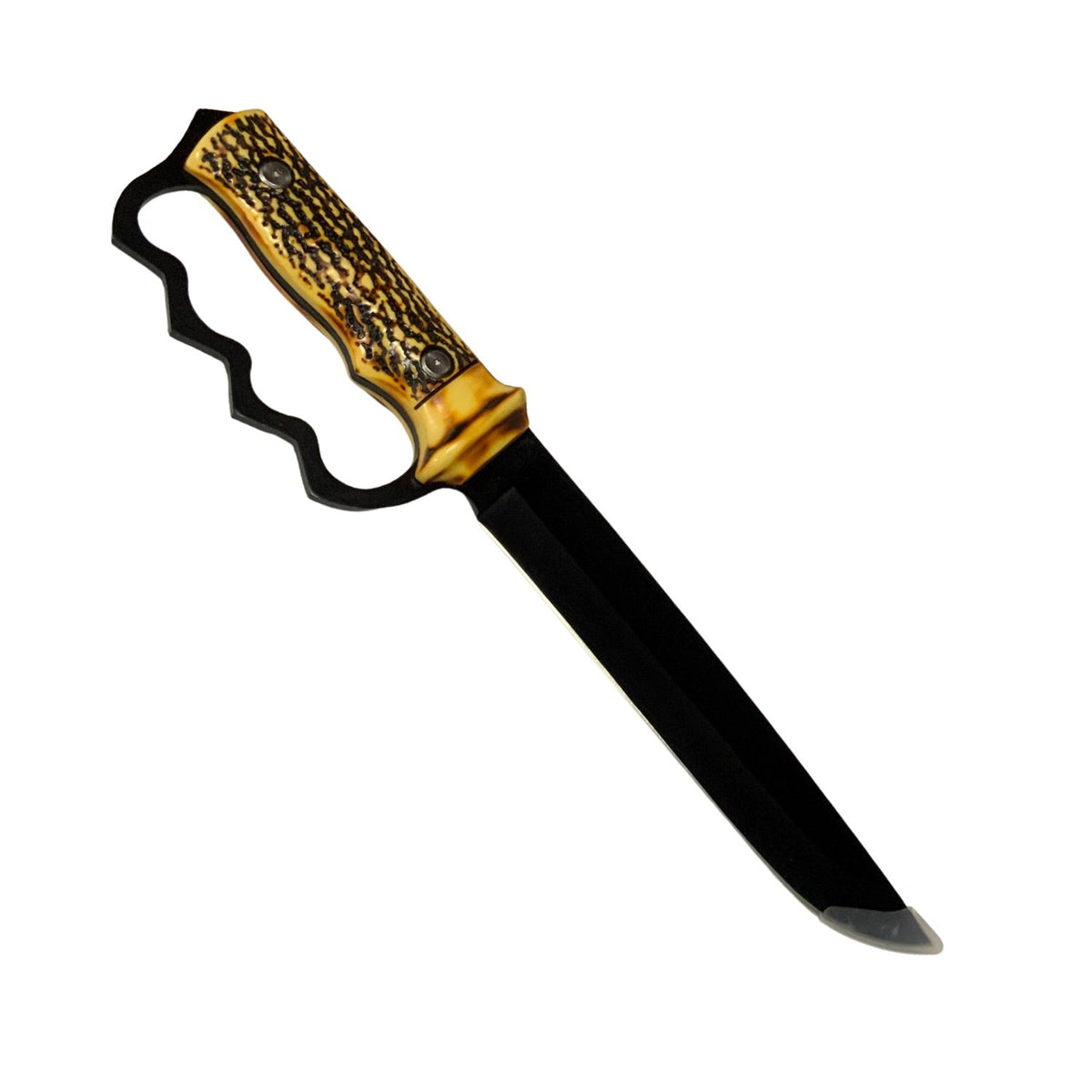 Cuchillo de campo de 33 cm con hoja negra, nudillera y funda de tela - foto 3
