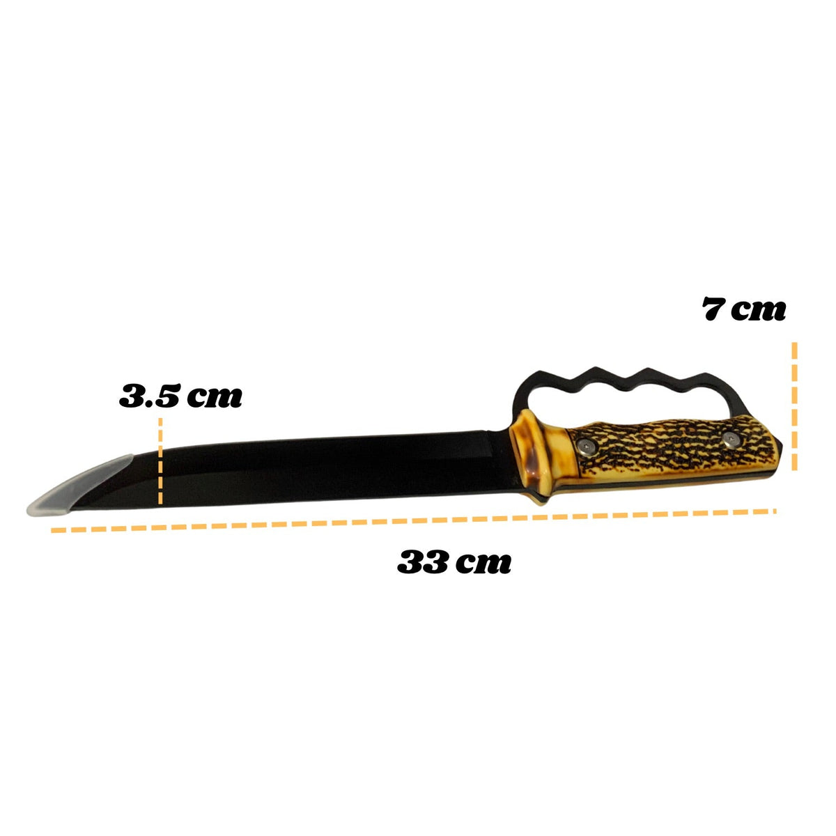 Cuchillo de campo de 33 cm con hoja negra, nudillera y funda de tela - foto 4