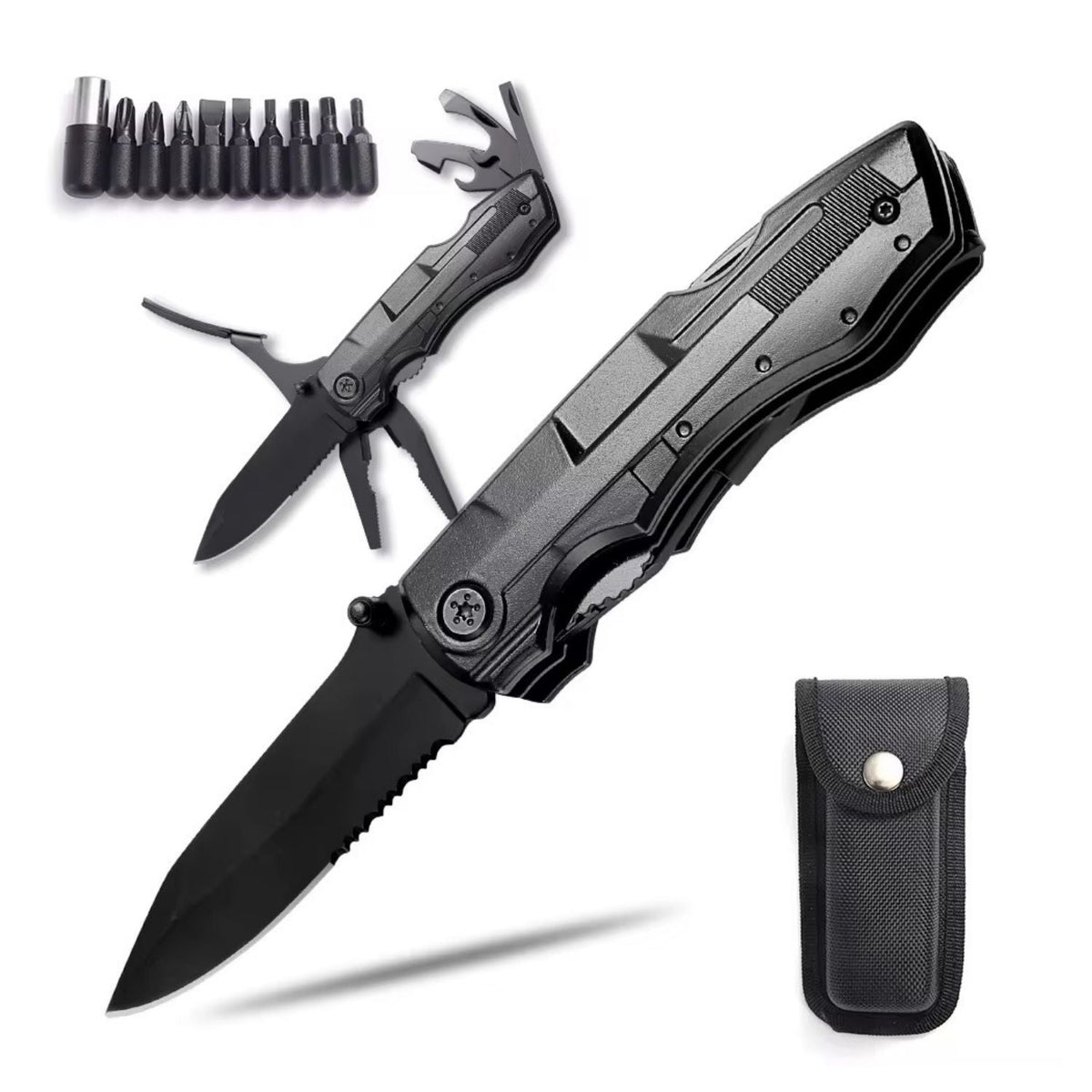 Multiherramienta plegable 17 en 1 con alicate, set de puntas y funda