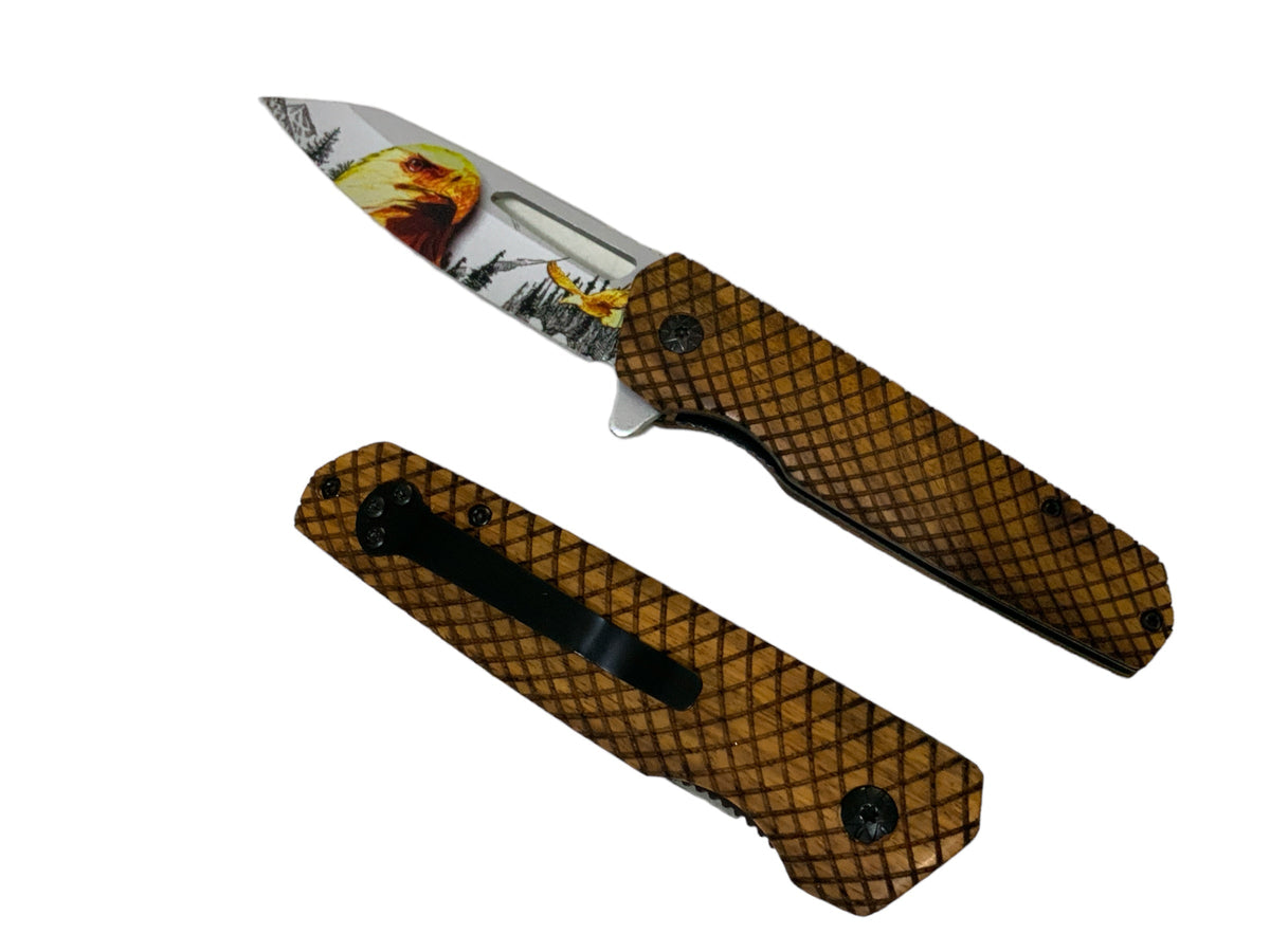 Navaja plegable manual con diseño de águila, modelo JFX92