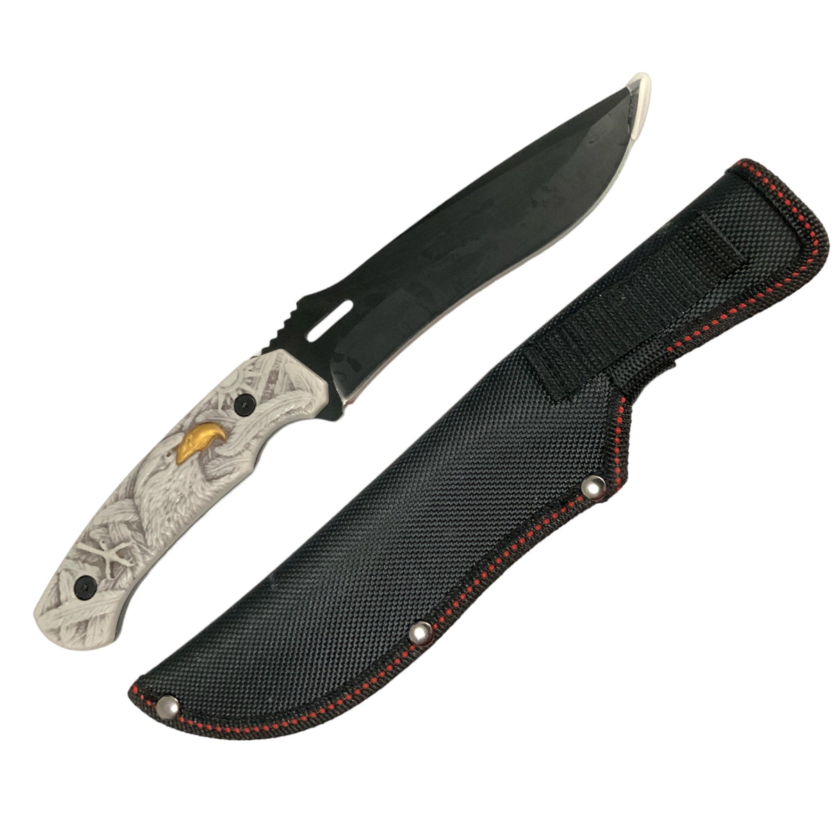 Cuchillo táctico con águila en relieve 3D y funda de tela JFY318