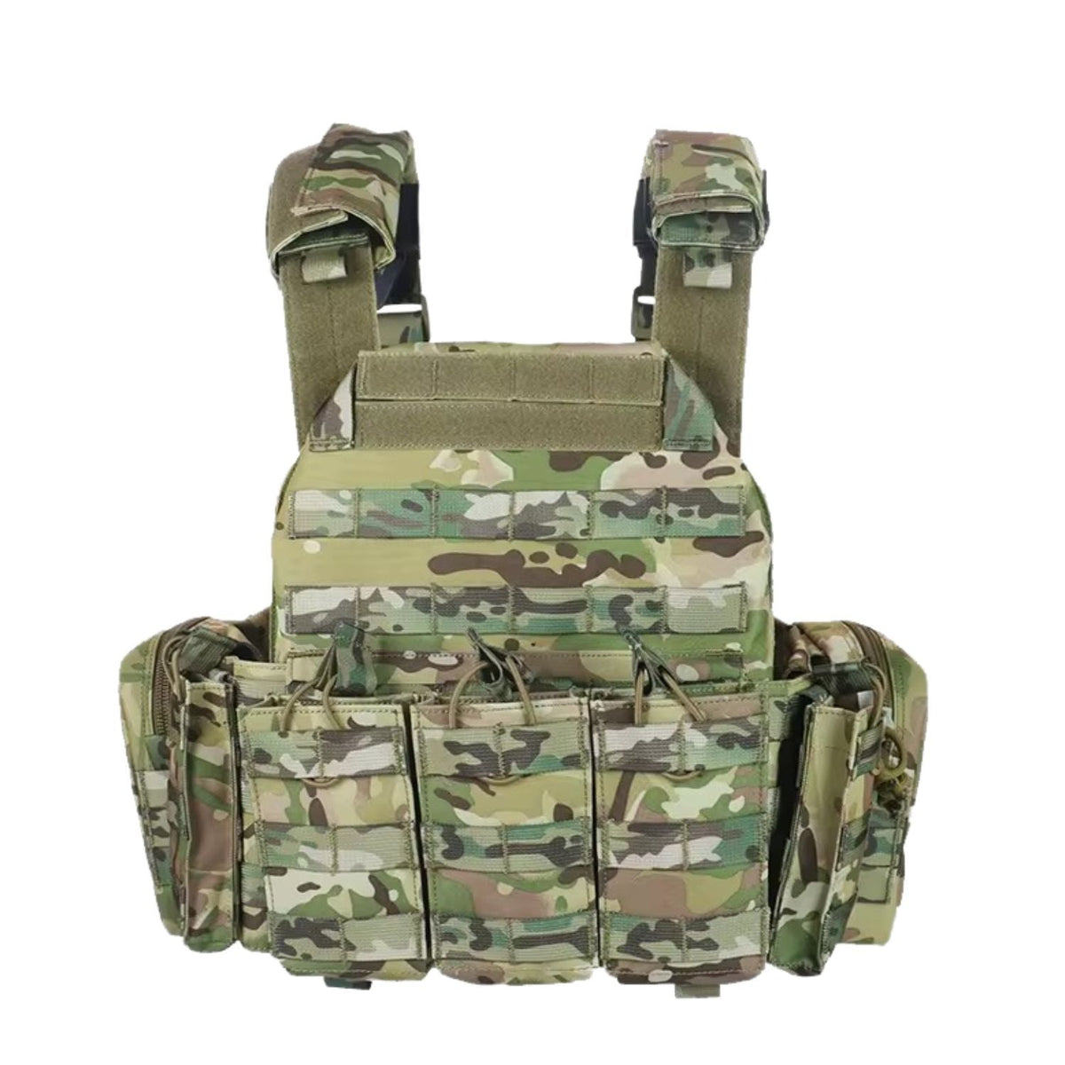 Chaleco táctico portaplacas MOLLE multicam con porta cargadores