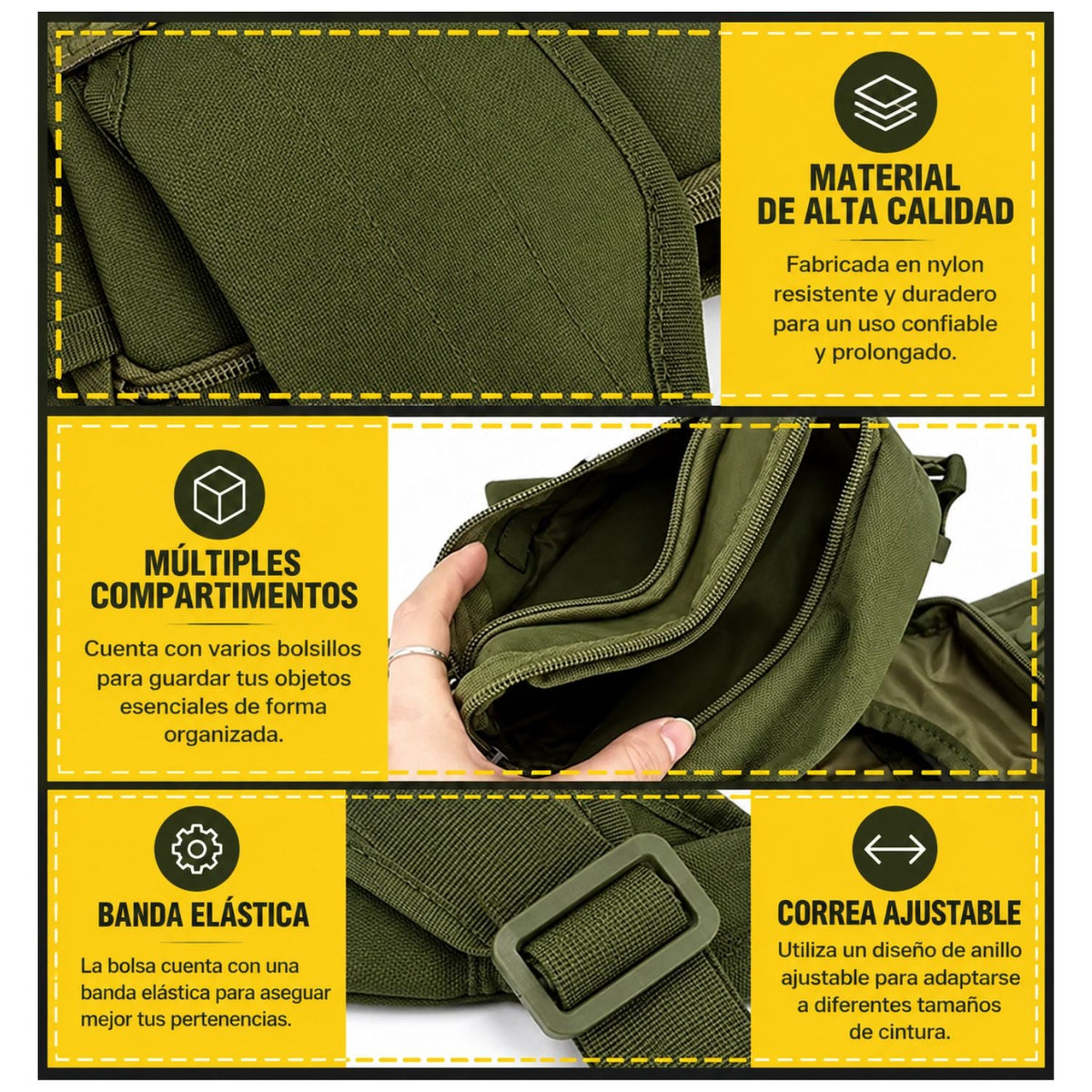 Cangurera táctica de nylon con extensión tipo piernera y compartimentos - foto 6