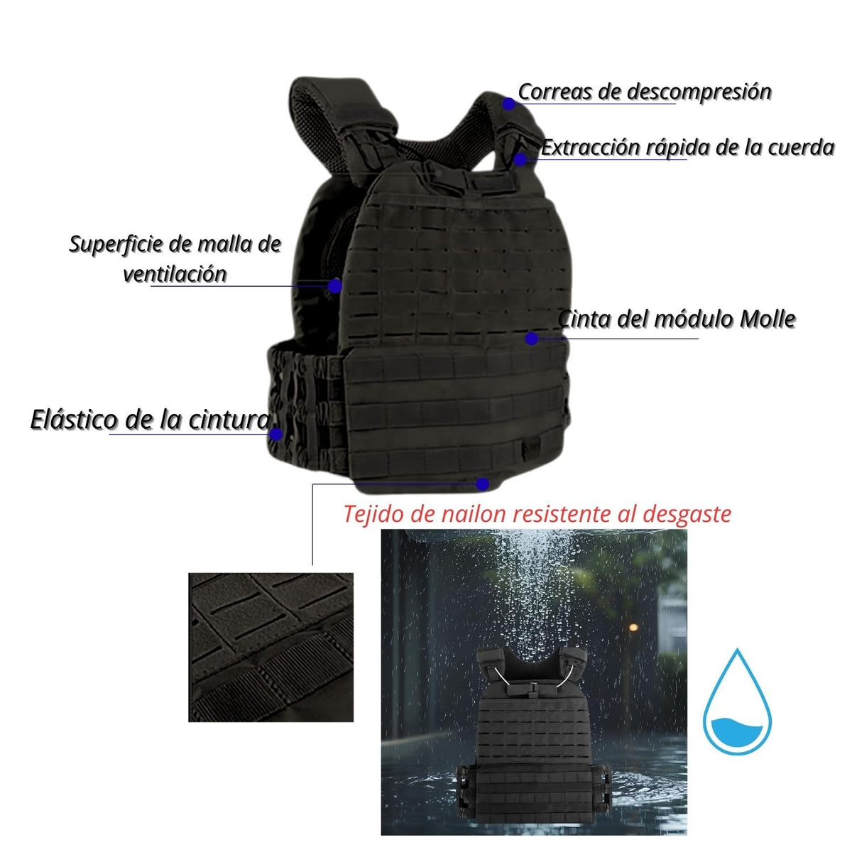 Chaleco táctico modular MOLLE de corte láser con cierres de contactel - foto 4