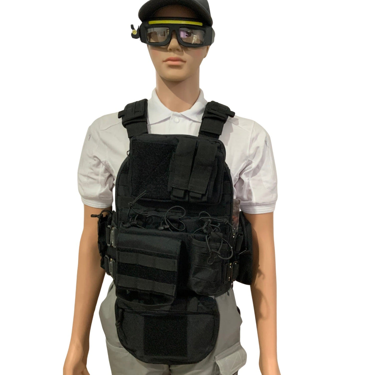 Chaleco chest rig MOLLE con hebillas cobra y bolsa trasera
