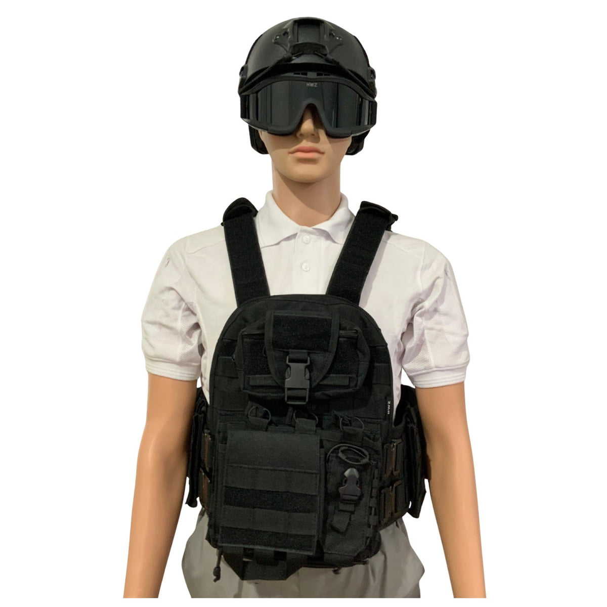 Chaleco táctico MOLLE con porta placas acolchado rígido y bolsas removibles