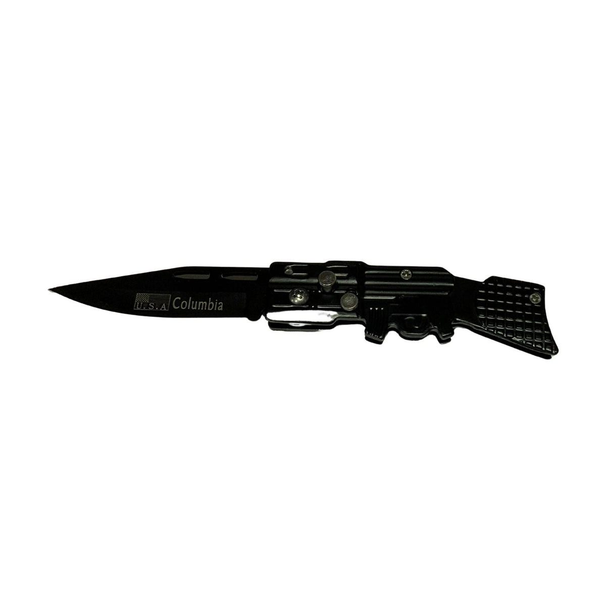 Navaja plegable negra drop point con clip y seguro, 17 cm
