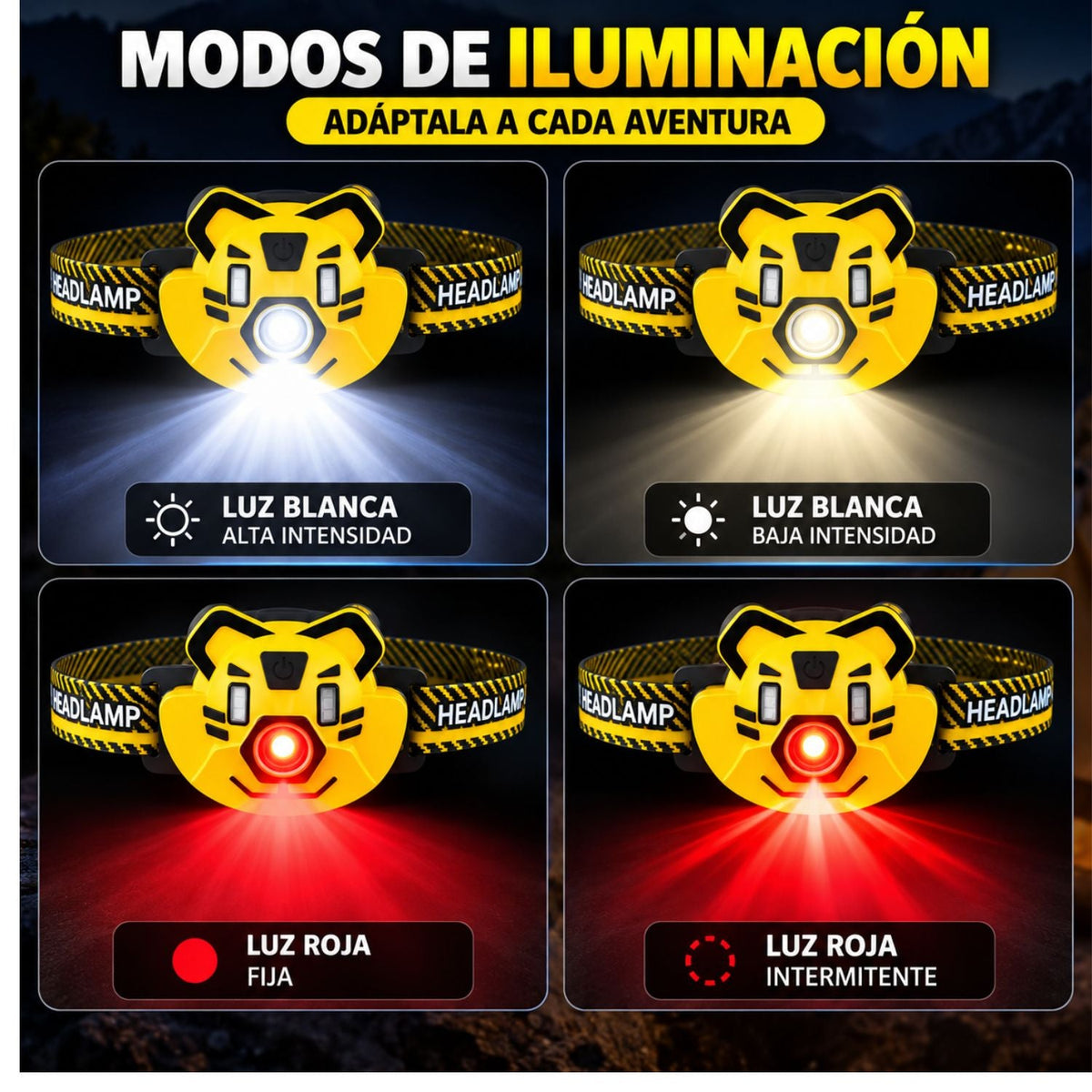 Lámpara frontal infantil con diseño de tigre y 4 modos de luz - foto 3