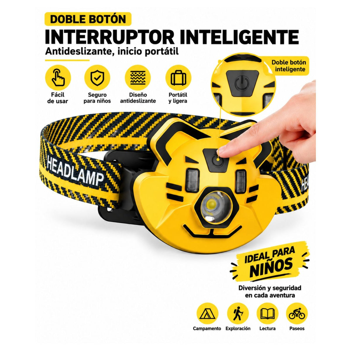 Lámpara frontal infantil con diseño de tigre y 4 modos de luz - foto 4