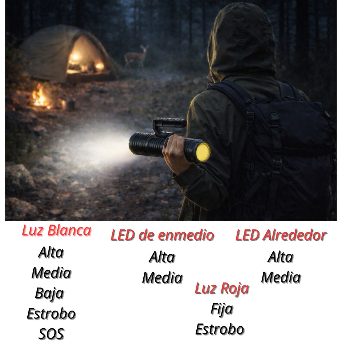 Linterna recargable con power bank, luz COB trasera y pantalla de batería - foto 2