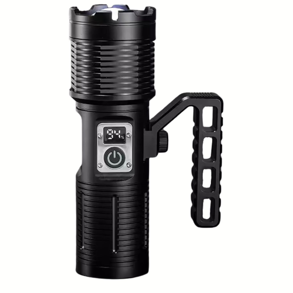 Linterna recargable con power bank, luz COB trasera y pantalla de batería